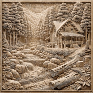 3D Illusion Cabin Retreat digitaal png-laserbestand voor gravure - direct downloaden