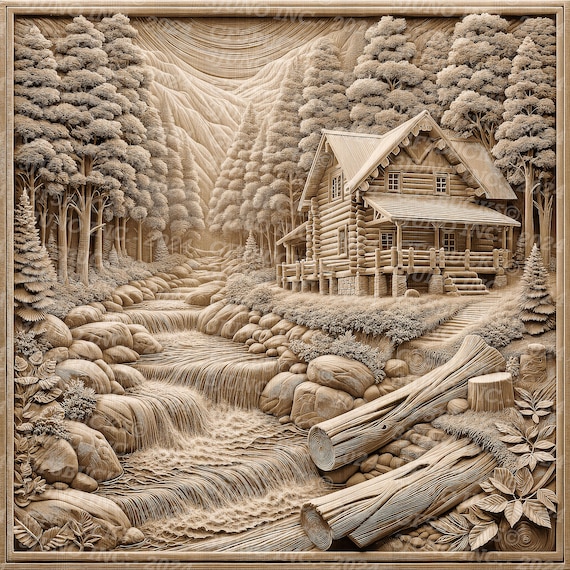 3D Illusion Cabin Retreat Laser PNG Digital File for Engraving - Instant Download