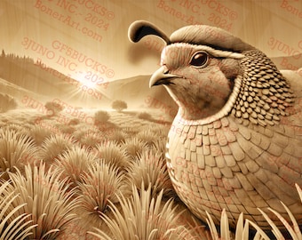Quail 3D Illusion Art - Desert Wildlife, Western Decor | Laser Burn PNG | Engrave | Laser Ready | Digital Design File | 14x8