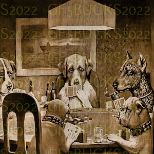 Bruciatura laser / Illusione 3D / Incisione / File di progettazione digitale / Cane che gioca a poker / PNG