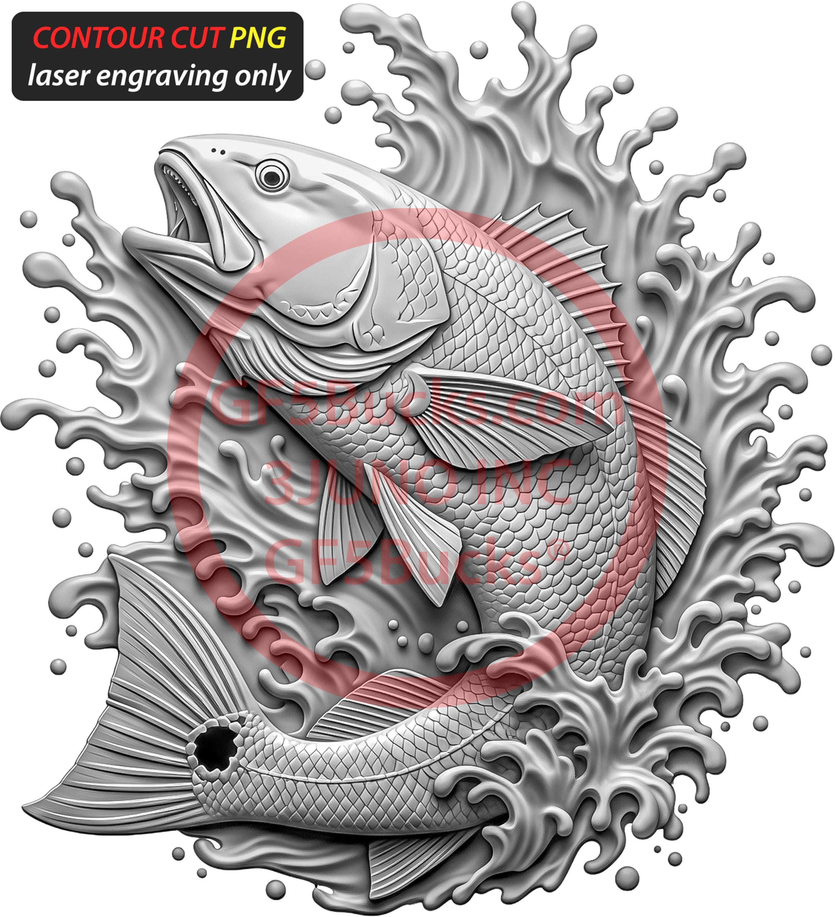 3D Illusion Redfish (red Drum) Fish Art for Laser Engraving | PNG