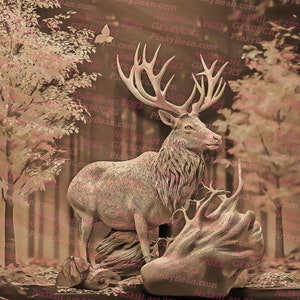 3D Illusion | Laser Burn PNG Digital File | Perfect for Engraving | Laser Ready Design | Instant Download | Deer Woodland Scene