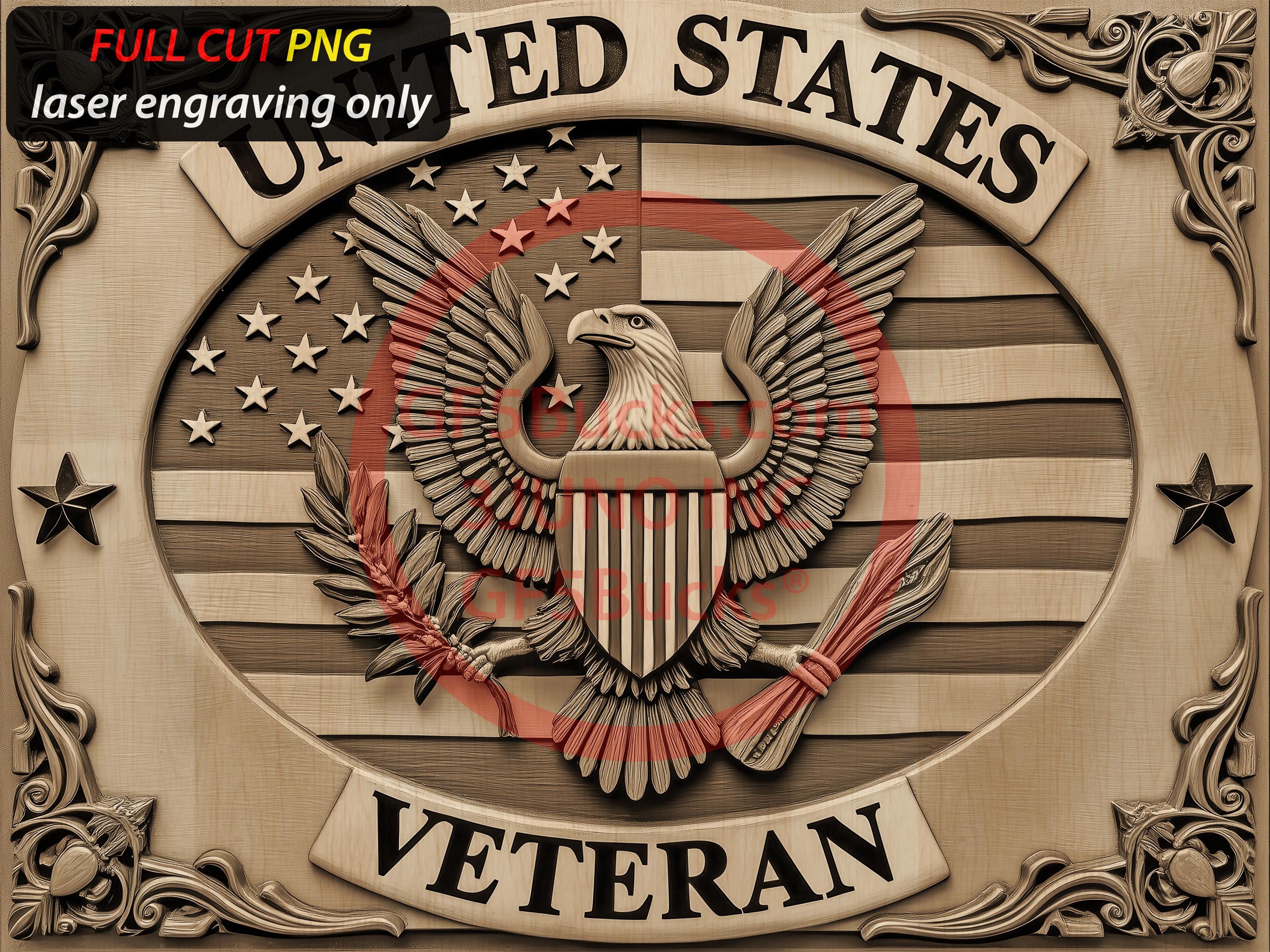 3D Illusion Veteran Eagle Emblem Art for Laser Engraving | PNG Digital File | 14.00x10.50 Inch | GF5Bucks®