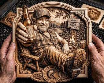 Hyper-Realistic 3D Illusion Rustic Fishing Camp Scene Laser Engraving PNG - 13.7x14.0 Inches GF5Bucks®