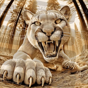Fichier numérique PNG prêt pour le laser Mountain Lion - Conception d'illusion 3D