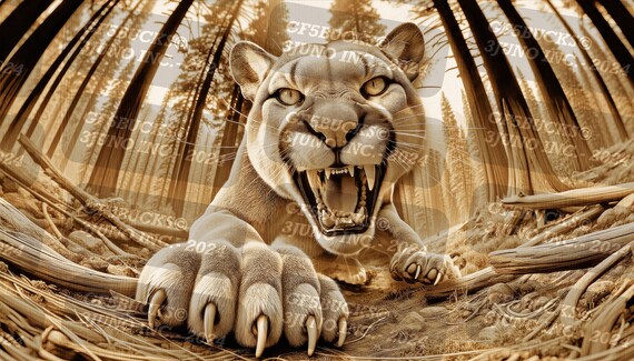 Mountain Lion Laser Ready PNG Digital File - 3D Illusion Design