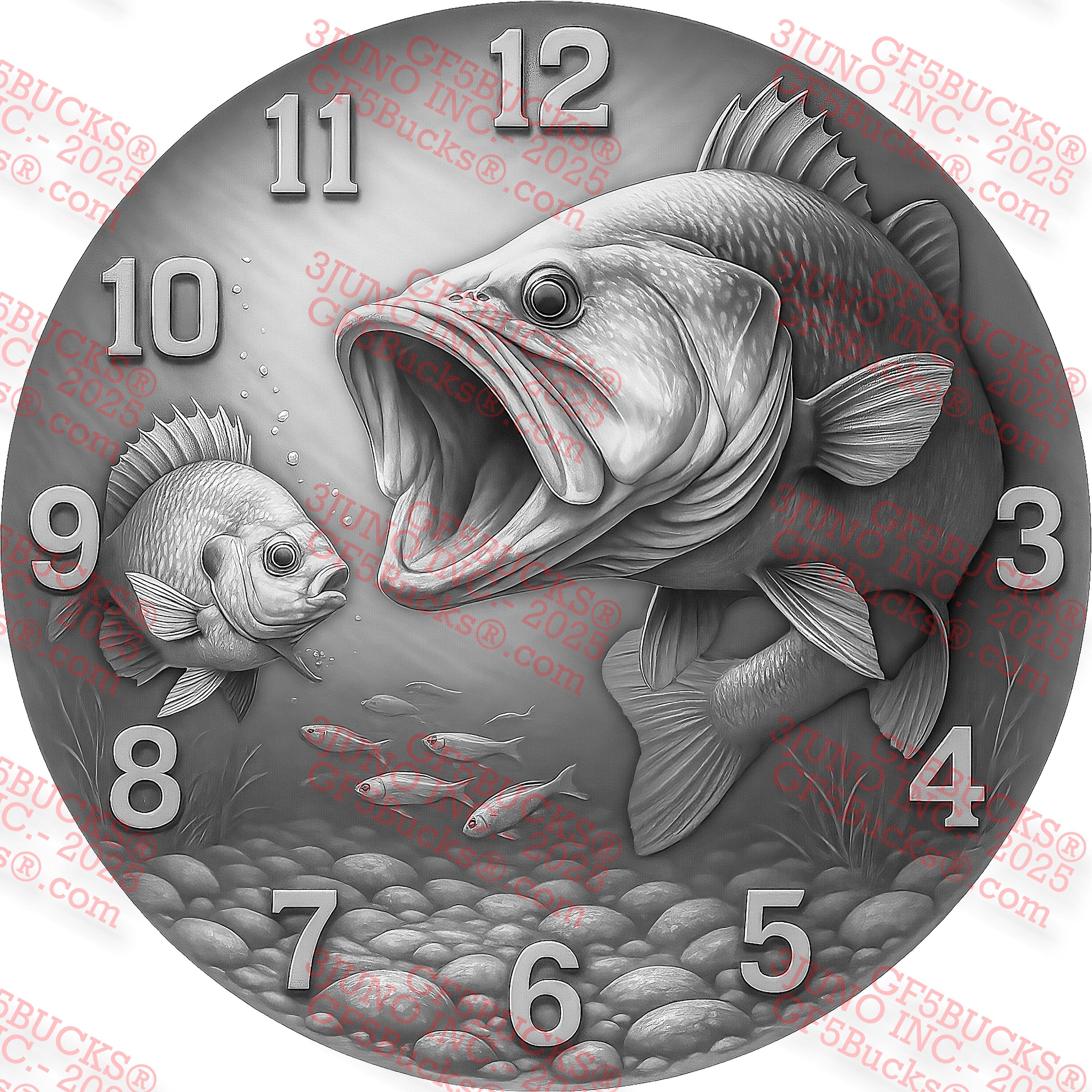 3D Illusion Bass Bluegill Clock PNG – Freshwater Fish Engraving
