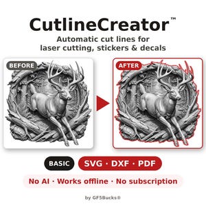 Cut Line Creator App Basic Version, Auto Cutline for Laser Cutting, Stickers and Decals, SVG DXF PDF Export, Works Offline, No Subscription