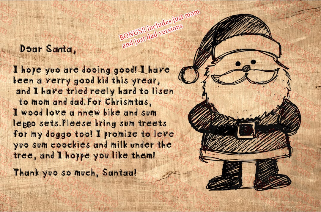 Santa Letter 2D Art | Christmas Note | Handwritten Style Decoration ...