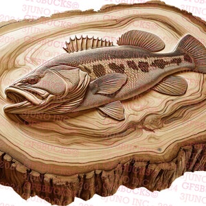 Bass Fishing - Laser Burn PNG | 3D Illusion | Engrave | Laser Ready | Digital Design File