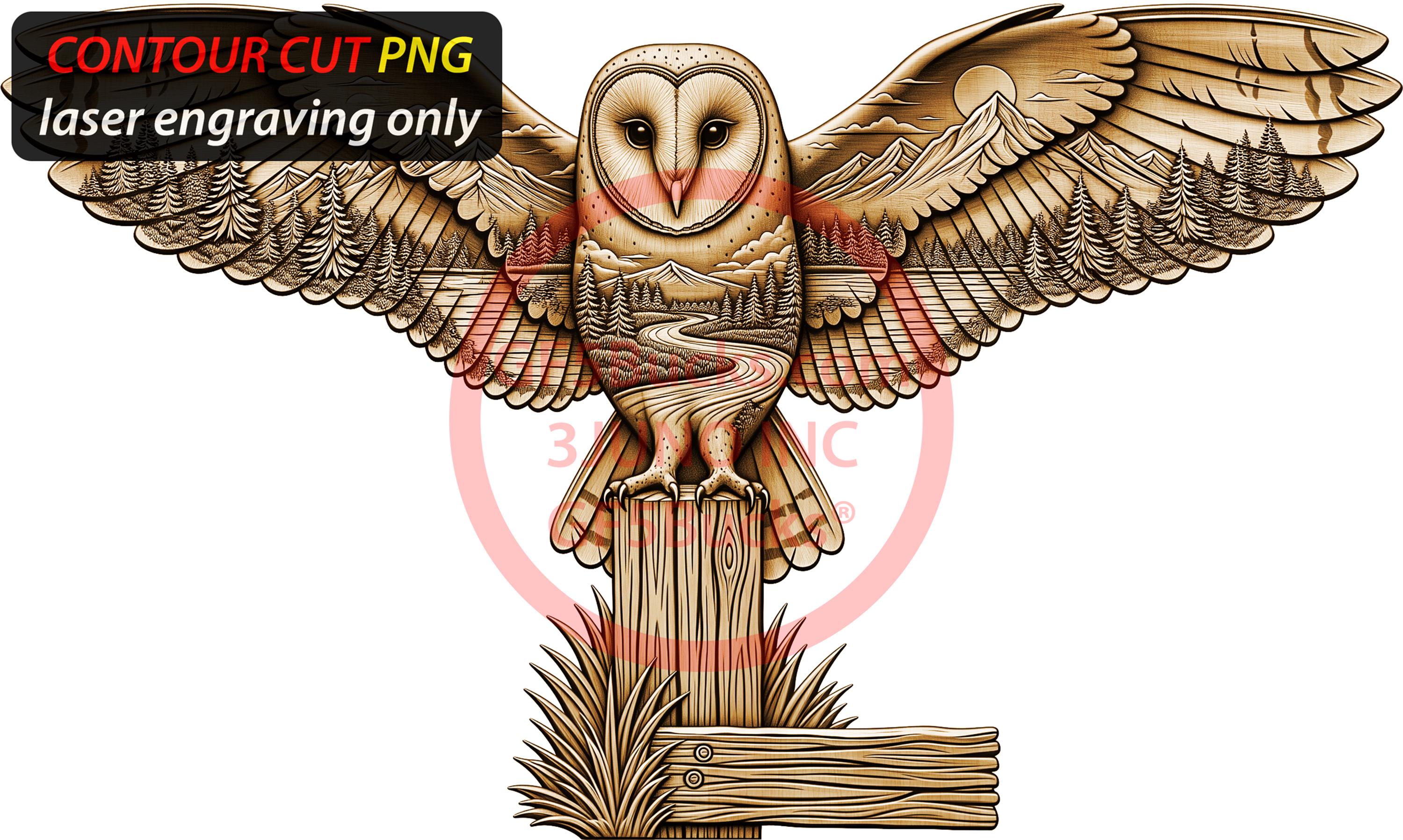3D Illusion Owl Landscape Art for Laser Engraving | PNG Digital File | 14.00x8.39 Inch | GF5Bucks&re