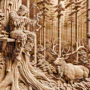Abbraccia la caccia: file digitale PNG con illusione 3D per incisione laser, pronto per la tua prossima avventura! Download immediato.