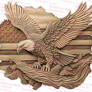 Laser Burn PNG | 3D Illusion | Engrave | Laser Ready | Digital Design File | Eagle | Flag | USA | Patriotic