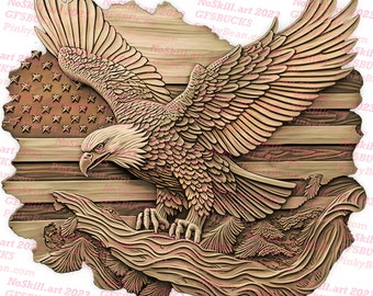 Laser Burn PNG | 3D Illusion | Engrave | Laser Ready | Digital Design File | Eagle | Flag | USA | Patriotic