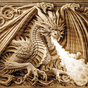 Fire Dragon 3D-illusie digitaal PNG-bestand - klaar voor lasergravure (directe download)