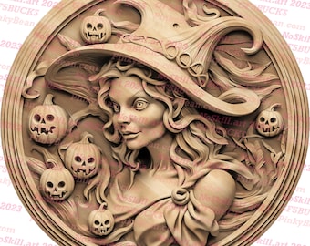 Laser Burn PNG | 3D Illusion | Engrave | Laser Ready | Digital Design File | Pumpkin | Witch