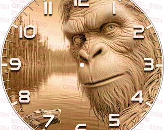 Sasquatch | Bigfoot Clock 3D Illusion Engraving Digital File Instant Download Laser Ready