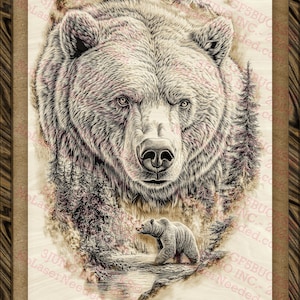 3D-illusie Bear Art PNG met bosscène, digitaal wildlife-ontwerp voor wanddecoratie | Laserbestand | 10,5 x 14 inch