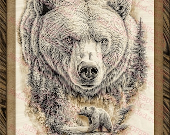 3D Illusion Bear Art PNG with Forest Scene, Digital Wildlife Design for Wall Decor | Laser File | 10.5x14