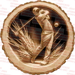 3D-illusie | Digitaal png-bestand laserbranden | Voor gravure | Gereed voor laser | Direct downloaden | Mannelijke golfer