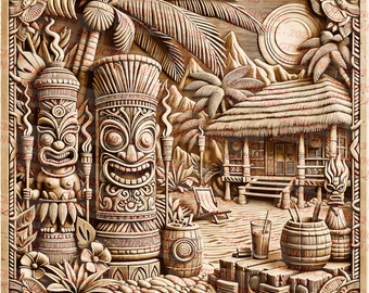 Ilusión 3D / Archivo digital PNG de quemadura láser / Perfecto para grabado / Listo para láser / Descarga instantánea / Clásico retro Tiki I