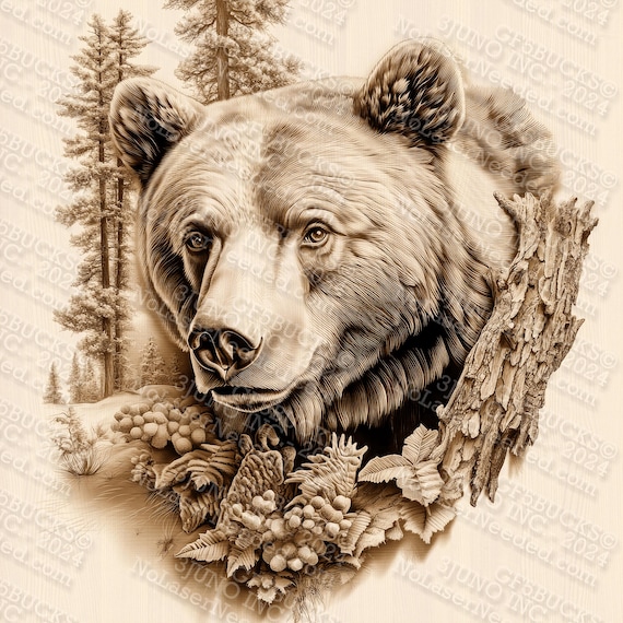 Bear 3D Illusion Laser Engraving PNG Design | PNG | 14x14