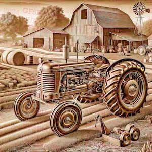 Tractor, boerderij, boerderij - laserbranden, png | 3D-illusie | Graveren | Gereed voor laser | Digitaal ontwerpbestand