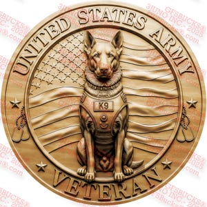 Ilusión 3D de veterano del ejército K9 PNG – Diseño de homenaje a un perro militar – Proyecto de grabado láser – 13.9 x 13.9 – GF5Bucks®