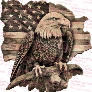 Laser Burn PNG | 3D Illusion | Engrave | Laser Ready | Digital Design File | Eagle | Flag | USA | Patriotic