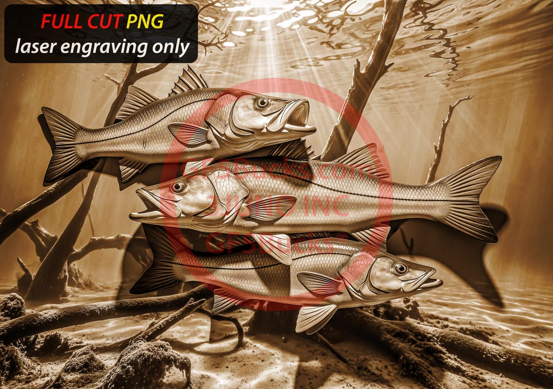 3D Illusion Laser-ready PNG | Snook Fish | Ultra-realistic Engraving ...