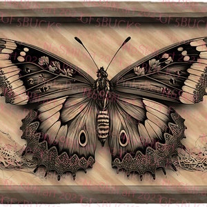 Mariposa monarca con marco falso: archivo de diseño digital para grabado láser con ilusión 3D