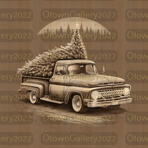 Laser Burn PNG | Ilusão 3D | Gravar | Pronto para Laser | Arquivo de Design Digital | Papai Noel | Árvore de Natal | Caminhonete | Retro