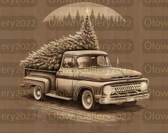 Laser Burn PNG | 3D Illusion | Engrave | Laser Ready | Digital Design File | Santa Claus | Christmas Tree | Pickup Truck | Retro