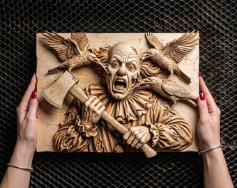DarkGraven™ 3D Illusion Art Terrifying Horror Clown Portrait PNG - 14.0x10.9 Inches GF5Bucks®