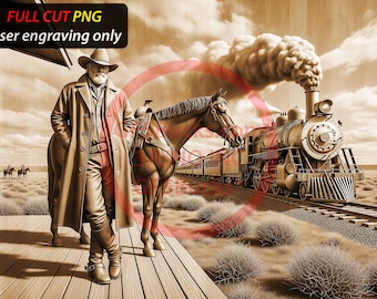3D Illusion Cowboy & Horse Art for Laser Engraving | PNG Digital File | 14.00x9.85 Inch | GF5Bucks®