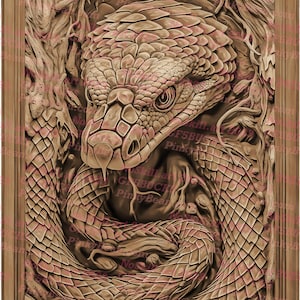 3D Illusion | Laser Burn PNG Digital File | Perfect for Engraving | Laser Ready Design | Instant Download | Snake | Viper | Carved Wood Look