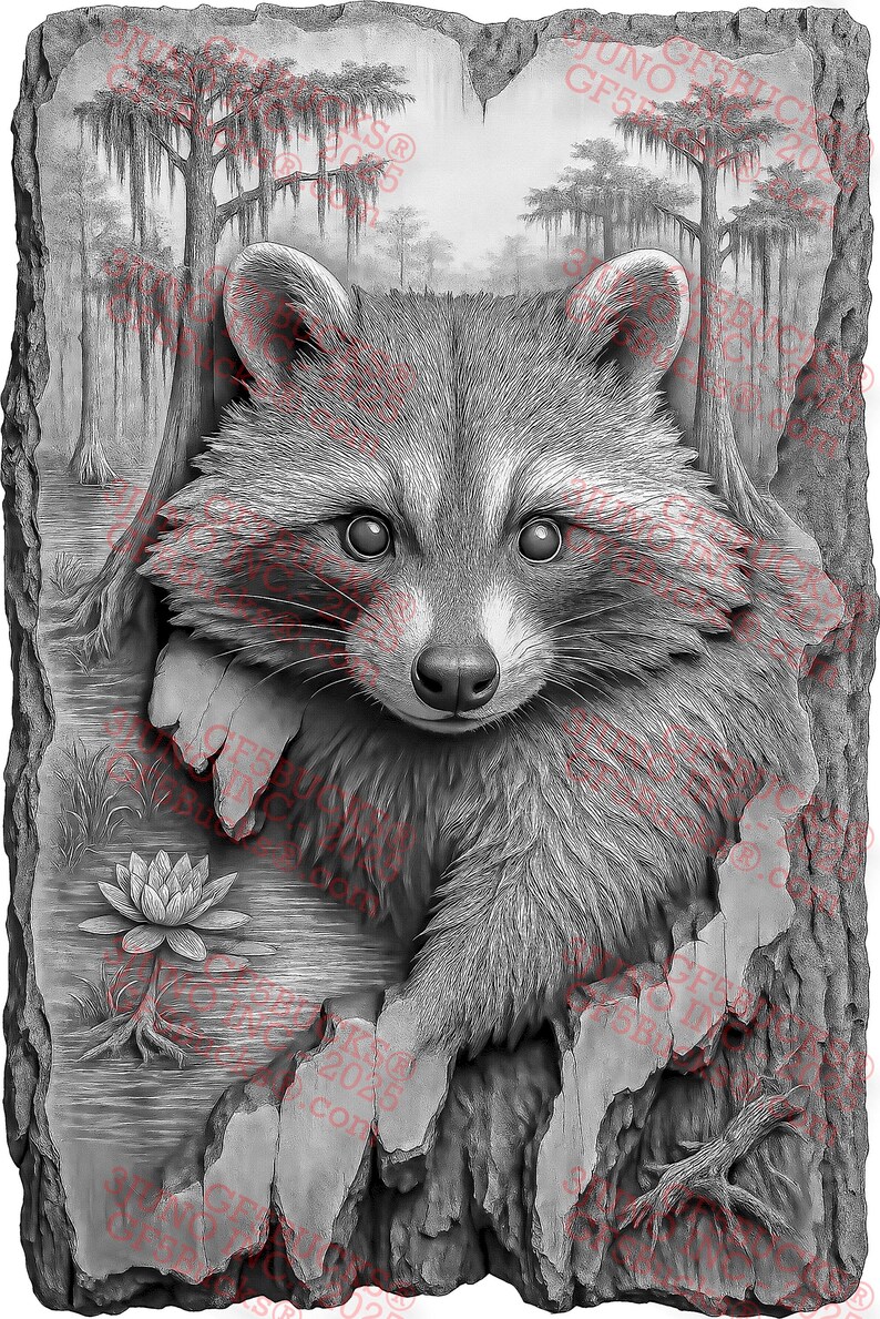 3D Illusion Raccoon PNG – Swamp Forest Scene – Laser Engraving Project ...