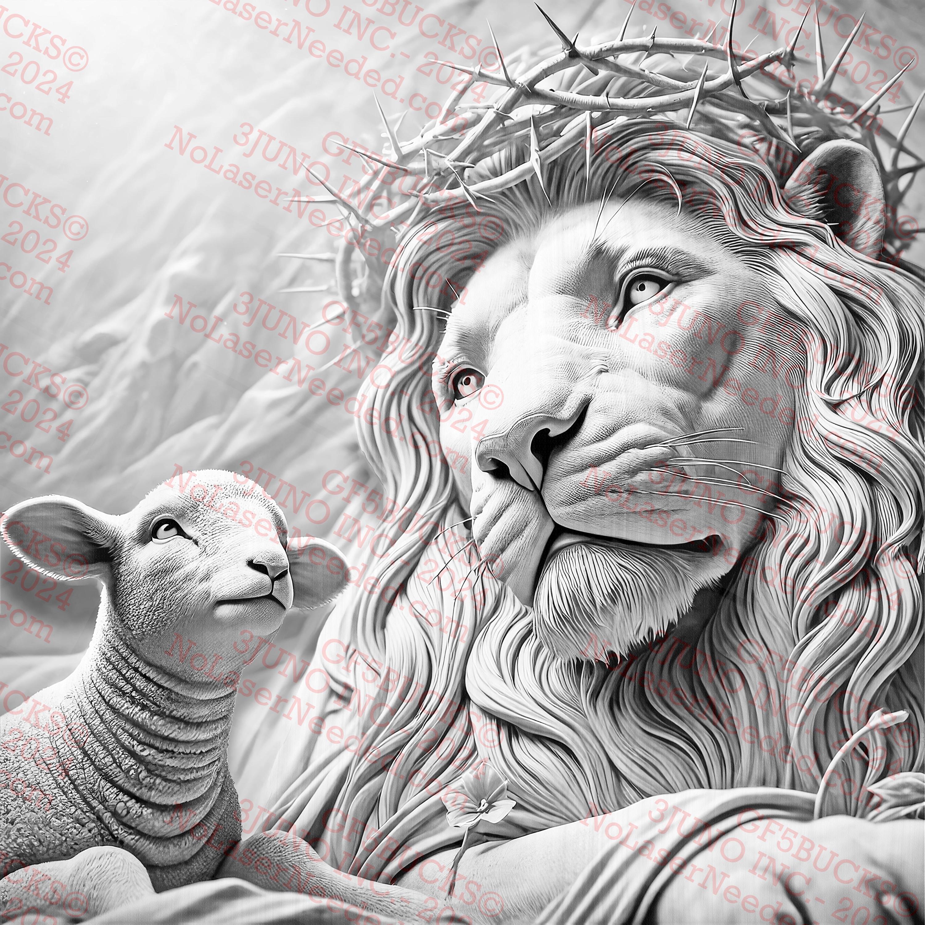 3D Illusion Lion and Lamb Art, Religious Wall Decor, Crown of