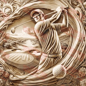 Golfer 3D-illusie PNG-lasergravurebestand GF5Bucks® | Digitaal ontwerp | 14 x 14"