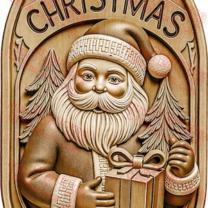 Enfeite de Papai Noel 3D Ilusão PNG – Design Clássico de Presente de Natal – 7,8x14 – GF5Bucks®
