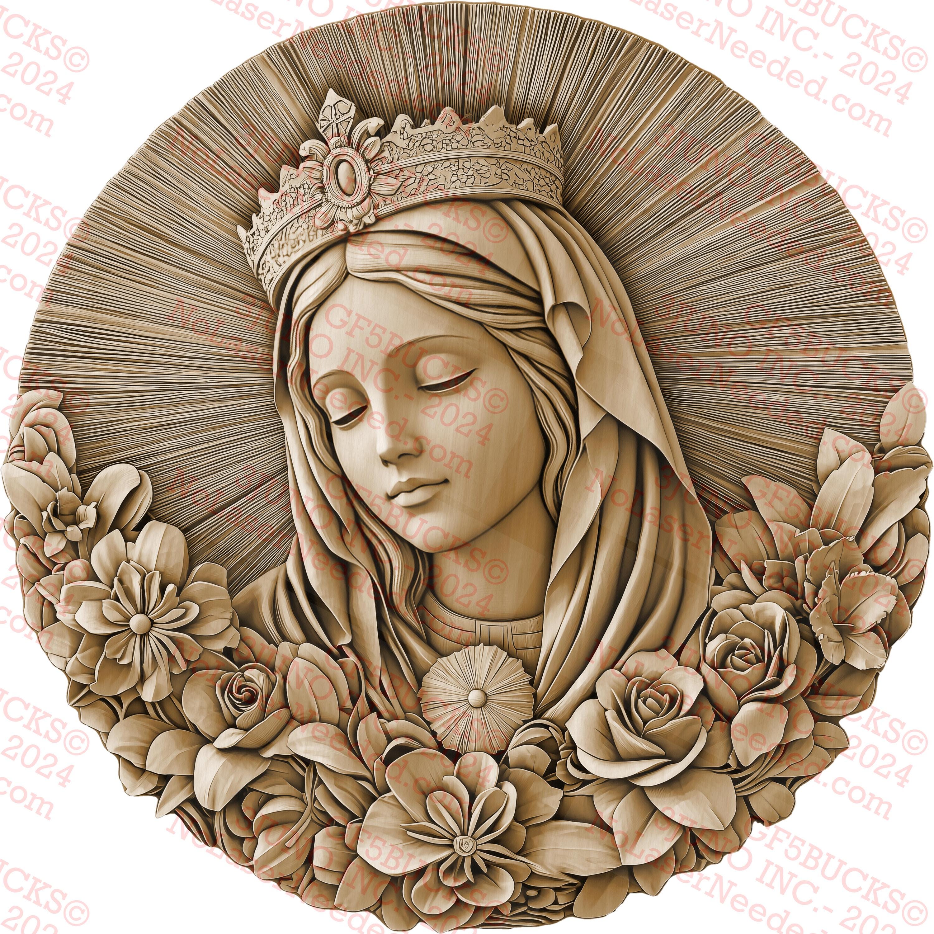 3D Illusion Virgin Mary Floral Laser Ready Art, Religious Wall
