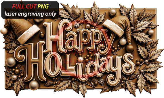 3D Illusion Happy Holidays Art for Laser Engraving | PNG Digital