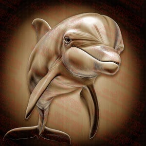 Fichier de gravure laser illusion 3D dauphin | Art mural vie marine | Décor animalier | Fichier numérique PNG | 14 x 14
