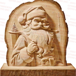 3D Illusion | Laser Burn PNG Digital File | Perfect for Engraving | Live Edge Look | Instant Download | Santa Claus | Christmas