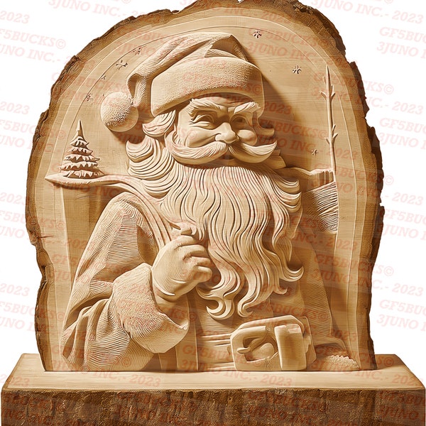 3D Illusion | Laser Burn PNG Digital File | Perfect for Engraving | Live Edge Look | Instant Download | Santa Claus | Christmas