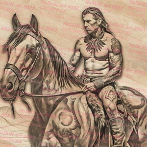 Laser Burn PNG | 3D Illusion | Engrave | Laser Ready | Digital Design File | Horses | Western Scene | Horseback | Native