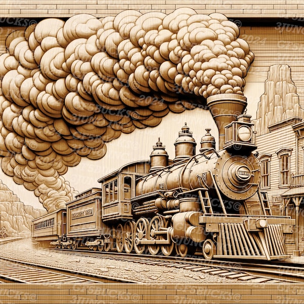 Old West Train: 3D Illusion PNG Digital File for Laser Engraving, Instant Download, Laser Ready