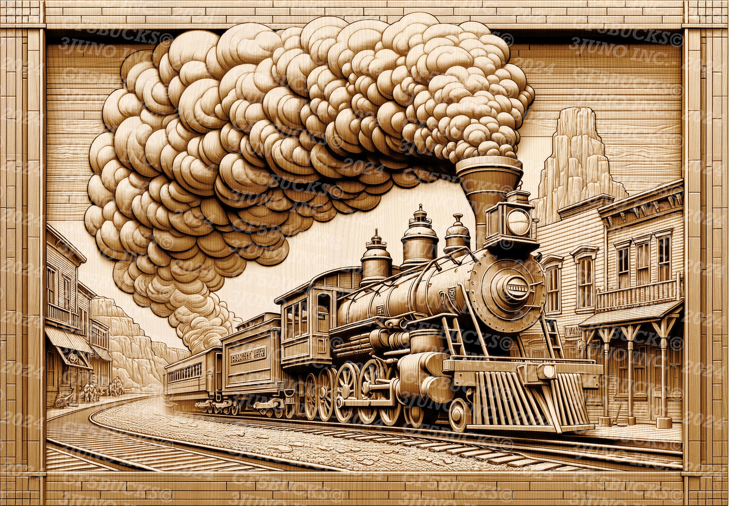 Train du Far West : fichier numérique PNG illusion 3D pour gravure laser, téléchargement immédiat, prêt pour le laser