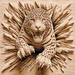 3D Illusion | Laser Burn PNG Digital File | Perfect for Engraving | Laser Ready | Instant Download | Wild Jaguar | Leopard Popping Out