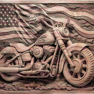 Patriotic Motorcycle Retro 3D Illusion Digital Design File - Laser Ready (Instant Download, PNG)